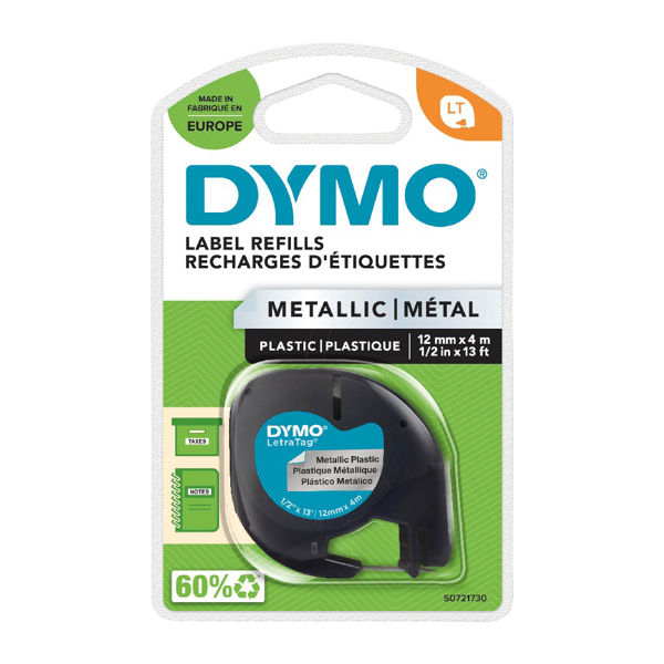 Picture of DYMO S0721730 Labelling tape, plastic, black/metallic silver